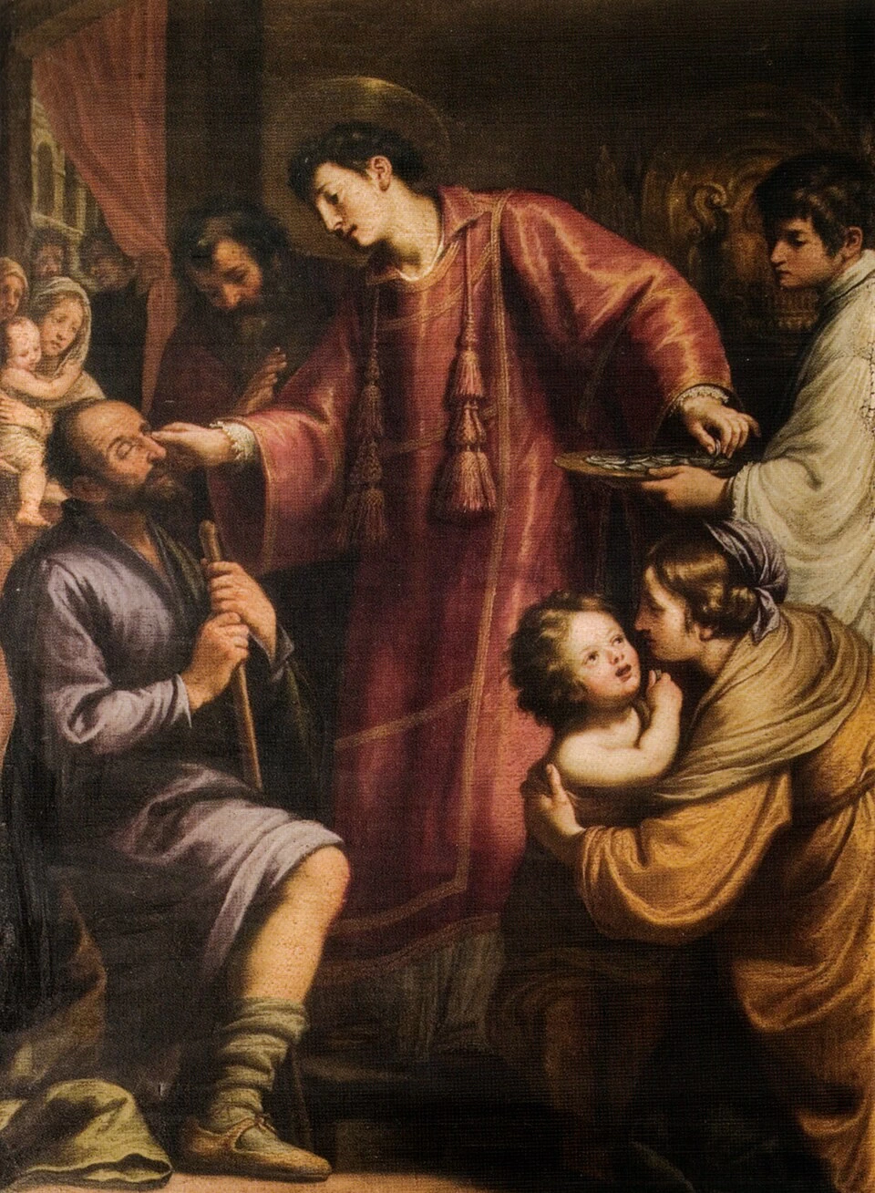 San Lorenzo che distribuisce i beni della chiesa ai poveri e risana un cieco - chiesa dei Santi Michele e Gaetano